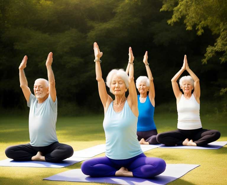 Seniors practicing yoga